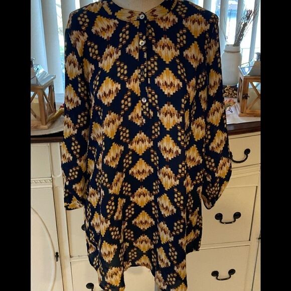 Navy & Gold Abstract Blouse XL - Picture 3 of 6